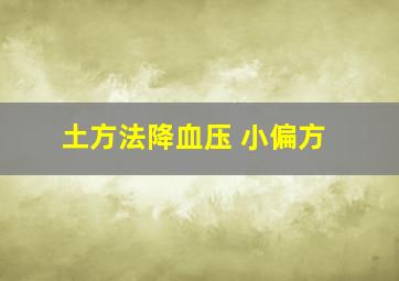 土方法降血压 小偏方